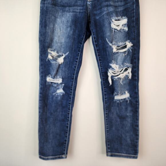 Judy Blue Boyfriend Fit Jeans Women's 5/27 Dark Wash Distressed Stretch Denim - Picture 3 of 10